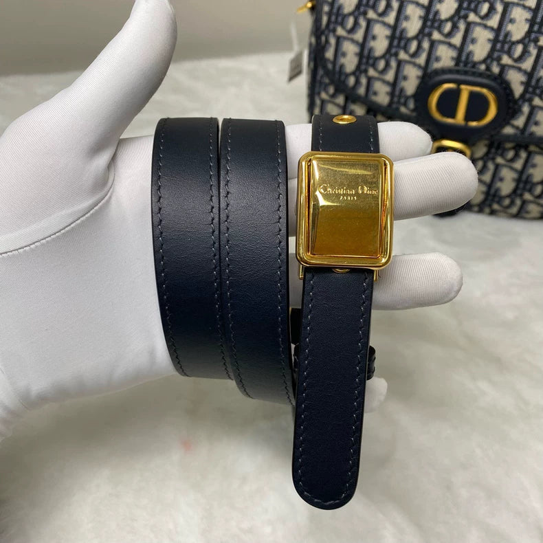 Dior Bobby saddle bag, blue canvas with black leather trim, gold CD buckle (second hand)-4