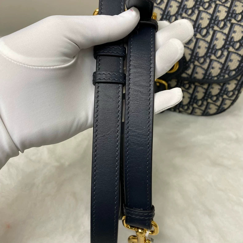Dior Bobby saddle bag, blue canvas with black leather trim, gold CD buckle (second hand)-5