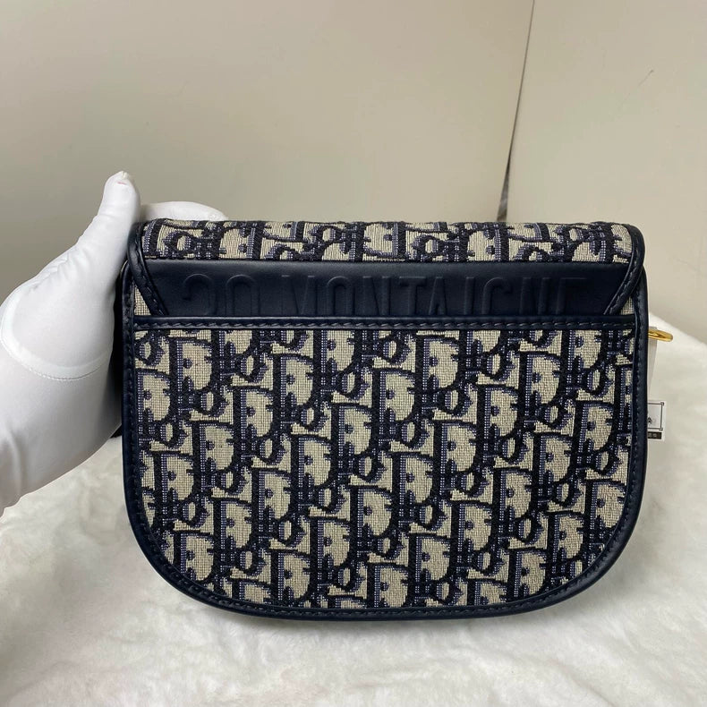 Dior Bobby saddle bag, blue canvas with black leather trim, gold CD buckle (second hand)-6
