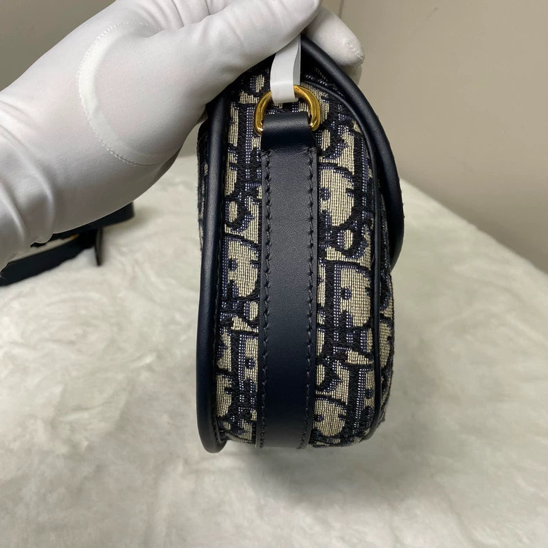 Dior Bobby saddle bag, blue canvas with black leather trim, gold CD buckle (second hand)-3