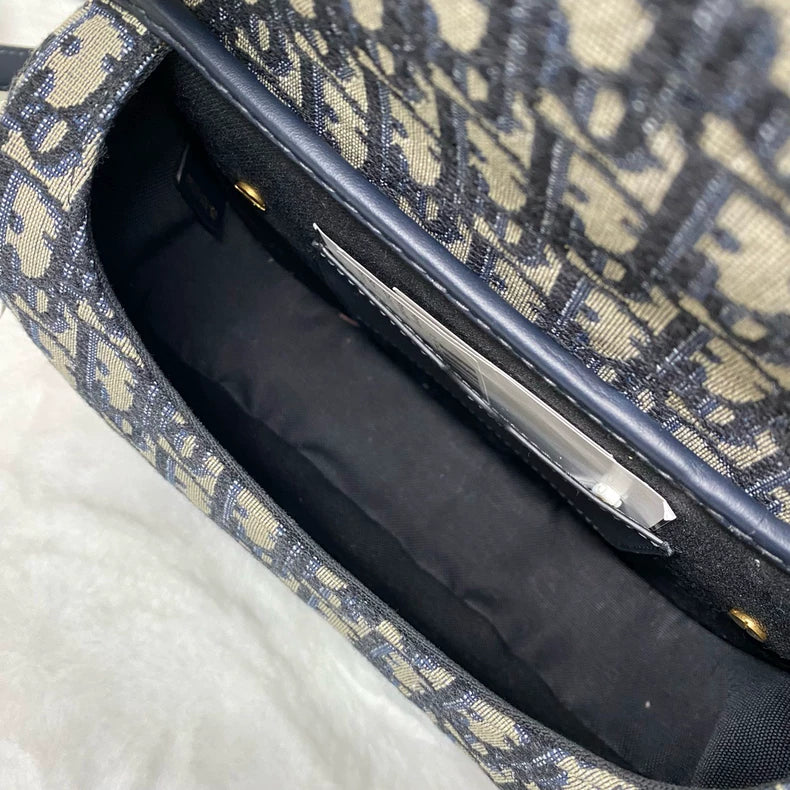 Dior Bobby saddle bag, blue canvas with black leather trim, gold CD buckle (second hand)-2