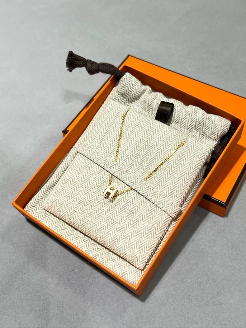Hermès mini pop H necklace, white and gold (second hand)-3